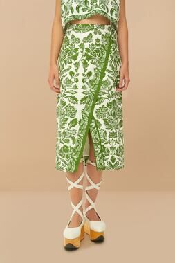 FARM RIO Delicate Tapestry Green Midi Skirt Size M NWT Retail $185